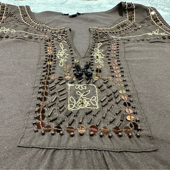 BOSTON PROPER | EMBELLISHED SLEEVELESS TANK TOP | BROWN | SZ L | - Picture 5 of 8